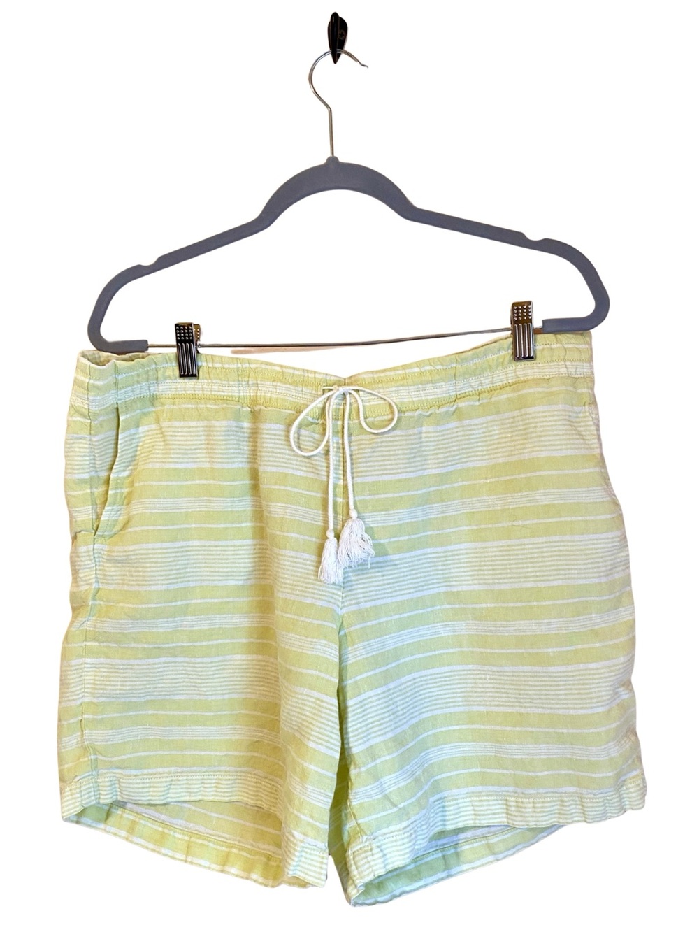 J.Jill love linen, linen shorts yellow white stripe L